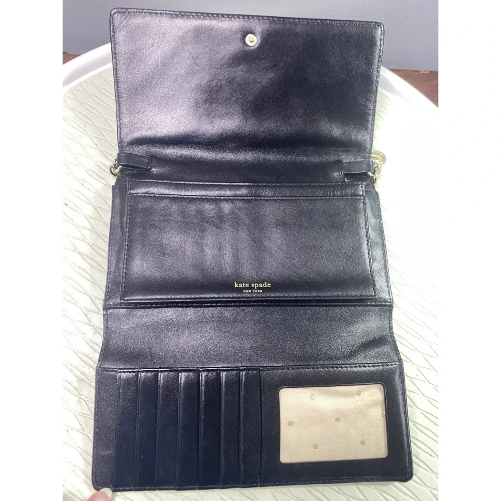 Kate Spade Womens Black quilted‎ leather Shoulder bag Clutch Wallet